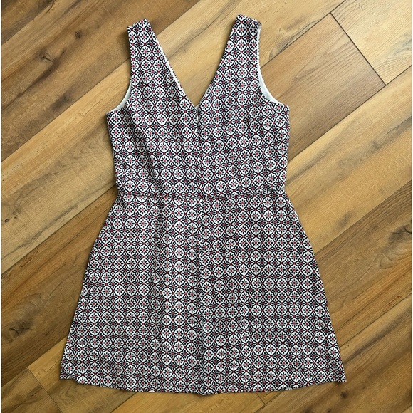 Women’s Gap Dress, Navy, Red & White Geometric Pattern, Lined Linen, Size 12T - Picture 3 of 9